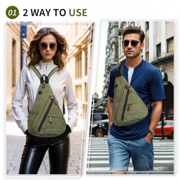 Canvas Sling Bag with PU Leather Accents, 3-in-1 Convertible Daypack main image 5